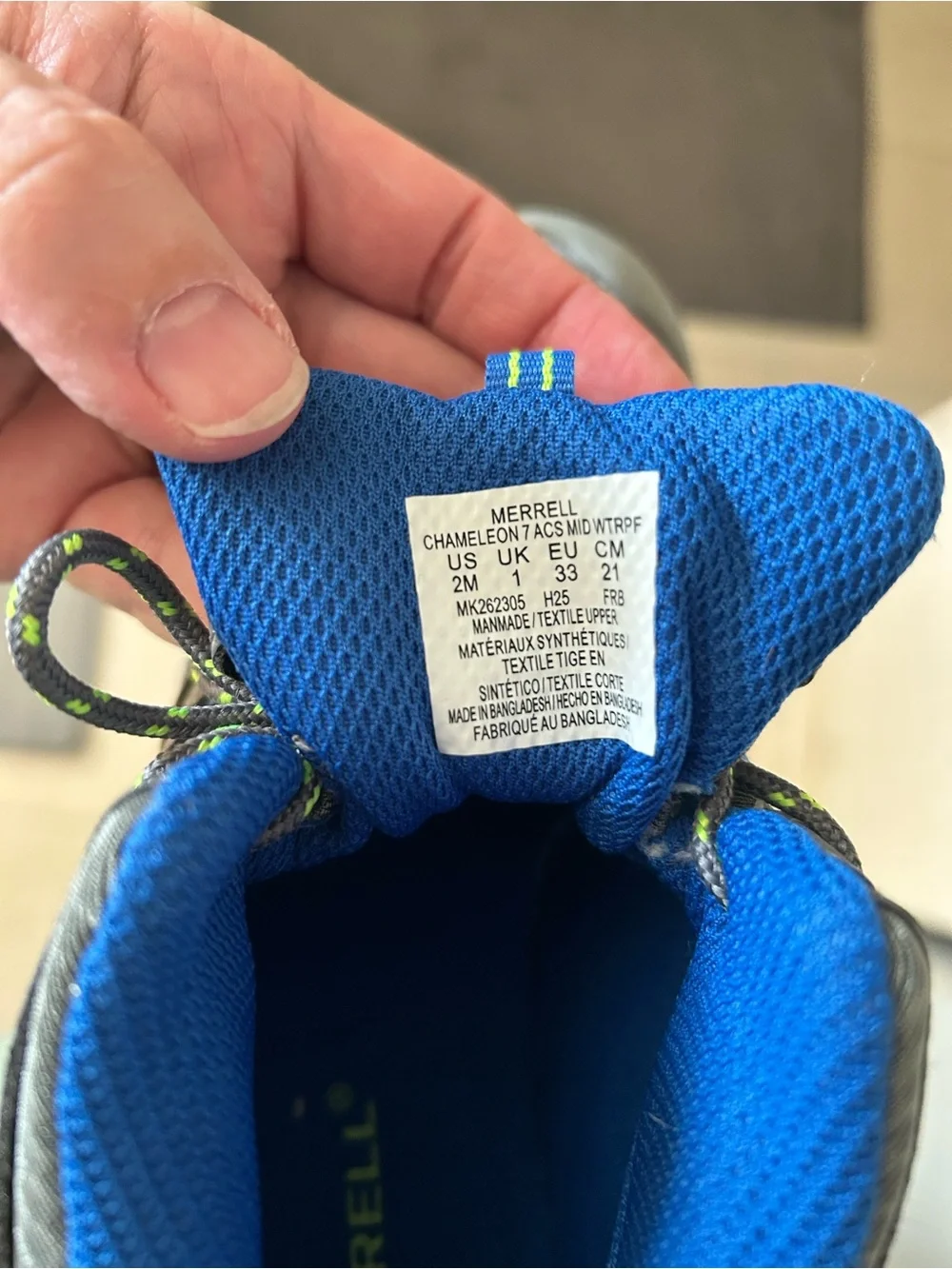 Merrell Kids Gray and Blue Hiking Boots with Lime Accents